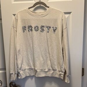 LOFT Cream Sequin Letter Pullover